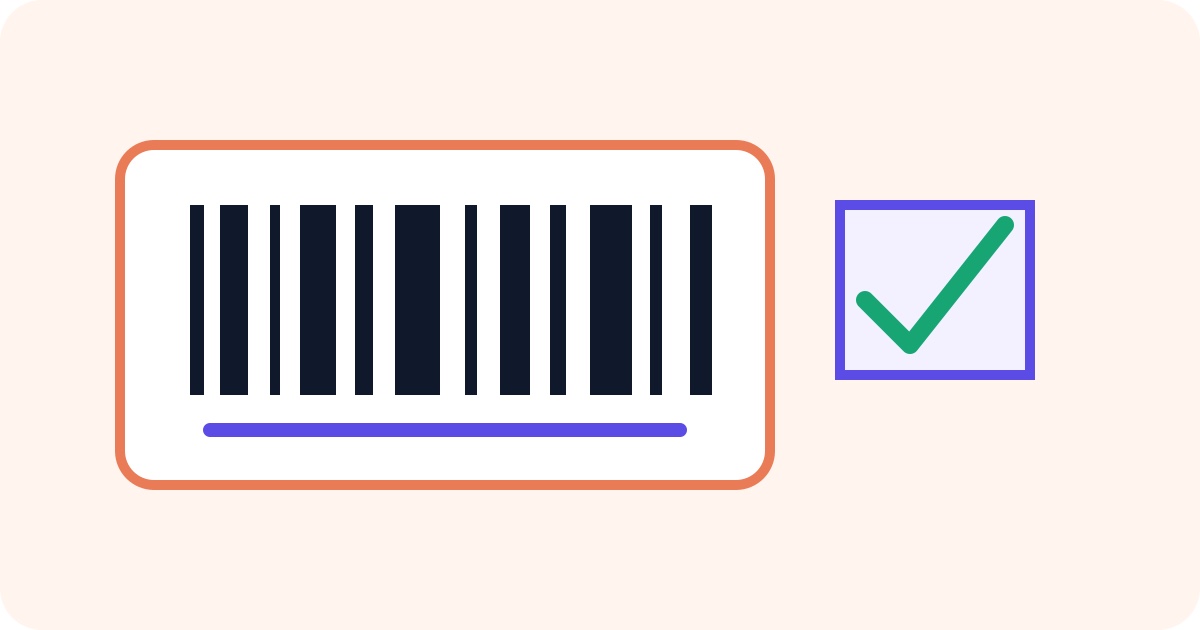 Illustrated barcode label with format selector and scan check